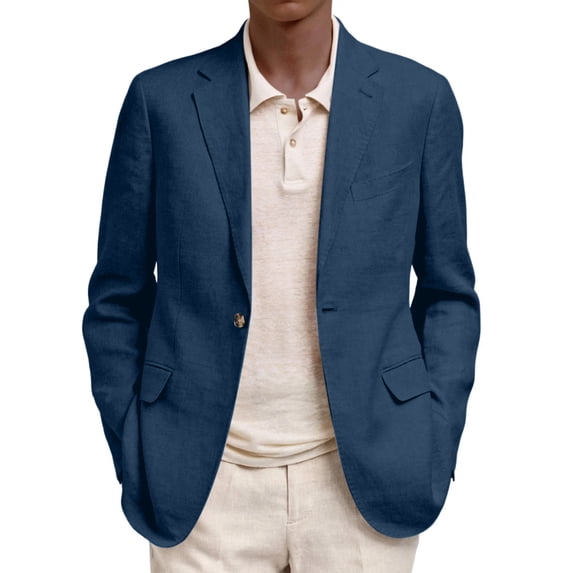 Casual Blazer for Men One Button Down Notch Lapel Suit Jackets Lightweight Summer Solid Classic Coats with Pocket Navy M