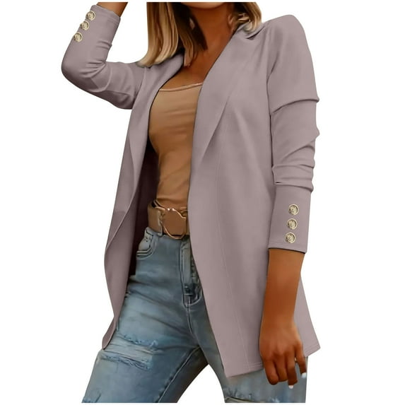 Casual Blazer for Women Fashion Lightweight Professional Work Office Suit Coat Button Solid Color Open Front Clothes