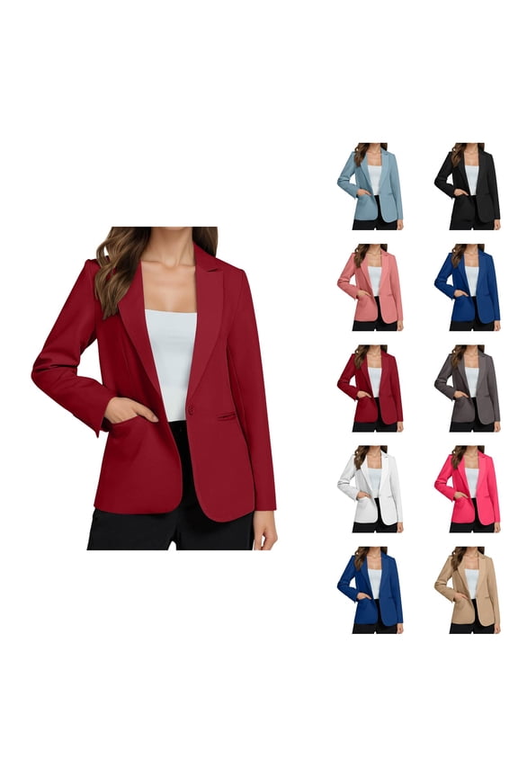 Casual Blazers for Women 2025 Long Sleeve Button Notch Lapel Collar Open Front Business Casual Work Office Jacket
