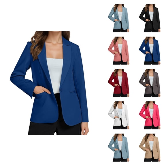 Casual Blazers for Women 2025 Long Sleeve Button Notch Lapel Collar Open Front Business Casual Work Office Jacket