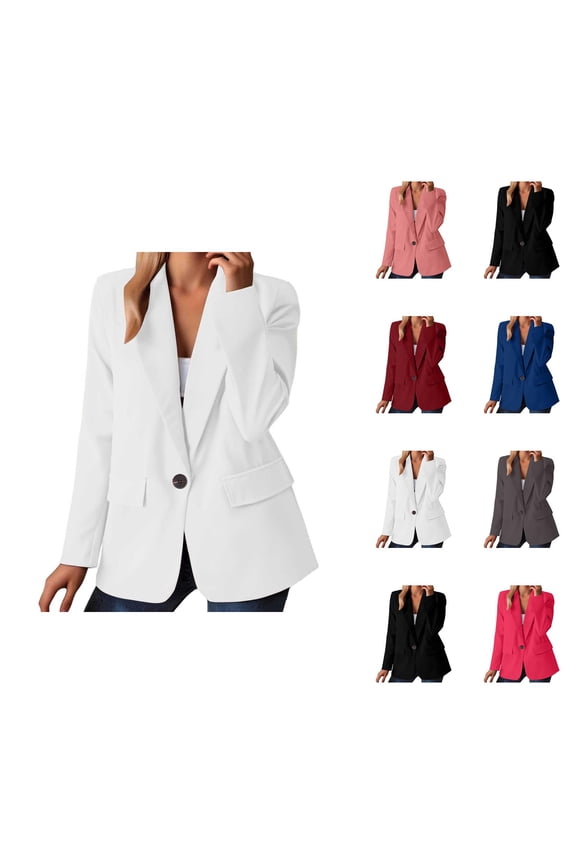Casual Blazers for Women 2025 Long Sleeve Notch Lapel Collar Button Open Front Business Casual Work Office Jacket