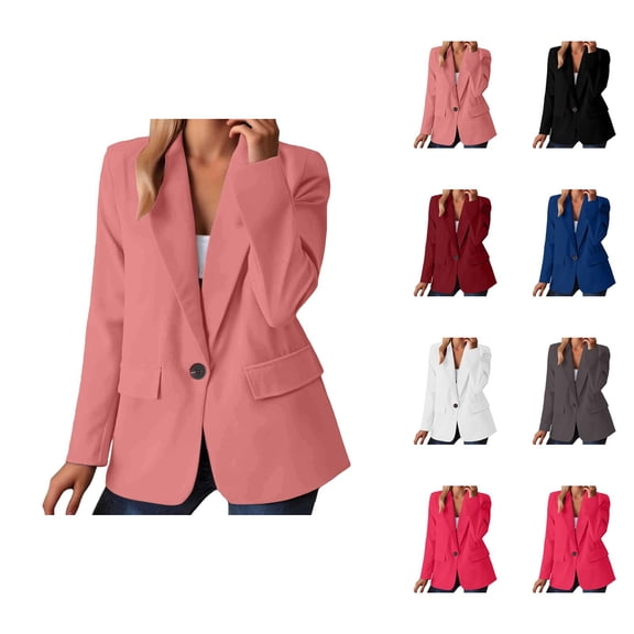 Casual Blazers for Women 2025 Long Sleeve Notch Lapel Collar Button Open Front Business Casual Work Office Jacket