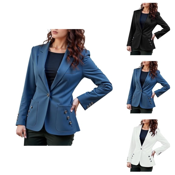Casual Blazers for Women 2025 Long Sleeve Notch Lapel Collar Button Slim Fit Business Casual Work Office Jacket