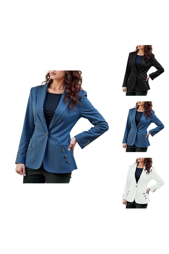 Casual Blazers for Women 2025 Long Sleeve Notch Lapel Collar Button Slim Fit Business Casual Work Office Jacket