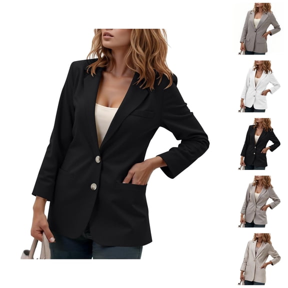 Casual Blazers for Women 2025 Long Sleeve Notch Lapel Collar Single Business Casual Work Office Jacket