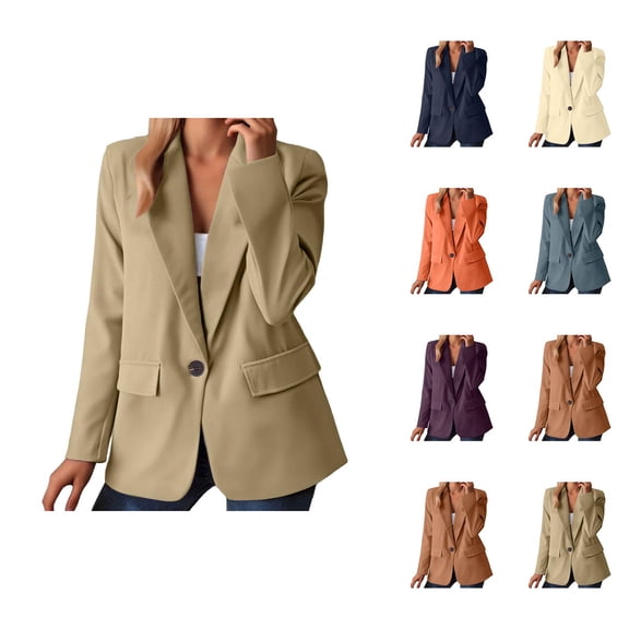 Casual Blazers for Women 2025 Long Sleeve Open Front Button Notch Lapel Collar Business Casual Work Office Jacket