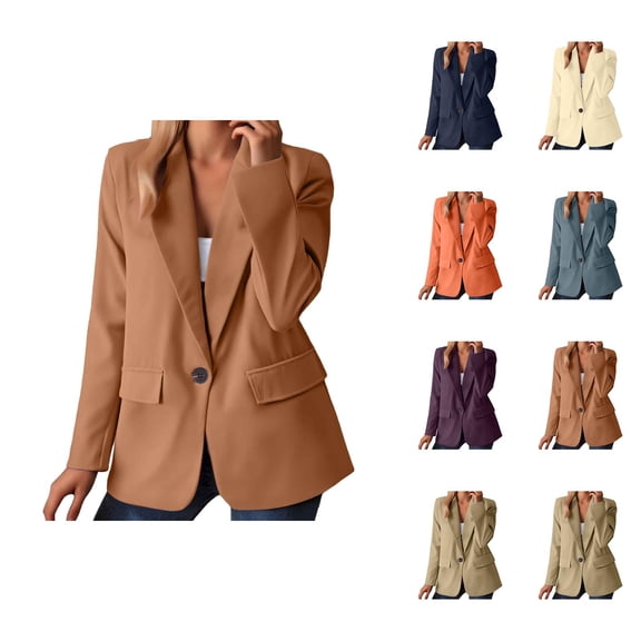 Casual Blazers for Women 2025 Long Sleeve Open Front Button Notch Lapel Collar Business Casual Work Office Jacket