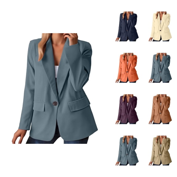 Casual Blazers for Women 2025 Long Sleeve Open Front Button Notch Lapel Collar Business Casual Work Office Jacket