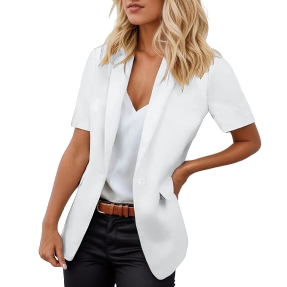 Casual Blazers for Women 2025 Short Sleeve Open Front Notch Lapel Collar Business Casual Work Office Jacket