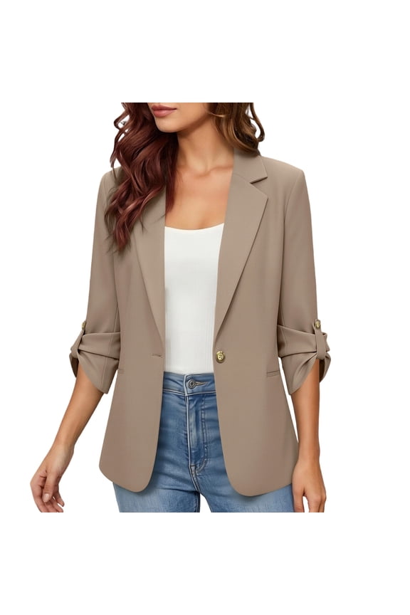 Casual Blazers for Women Lightweight Dressy Open Front Lapel 3/4 Sleeve Suit Jackets with Pockets