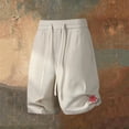 thumbnail image 1 of Casual Blend Shorts Elastic Waist Breathable Summer Pockets Embroidered Five Inch Short PantsBeigeL, 1 of 3