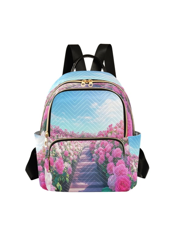 Casual Blooming Pink Rose Garden Backpack for School,College and Travel, Water Resistant Bookbag,