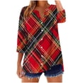 thumbnail image 1 of Casual Blouse for Women 3/4 Length Sleeve V Neck Button down Print Shirts Casual Loose Lightweight Tunic Tops (S, Red), 1 of 4