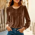 thumbnail image 1 of Casual Blouses for Women Plus Size New Women's Long-Sleeved Round Neck Casual Pleated Solid Color Tops Style B-9 Coffee XL, 1 of 9