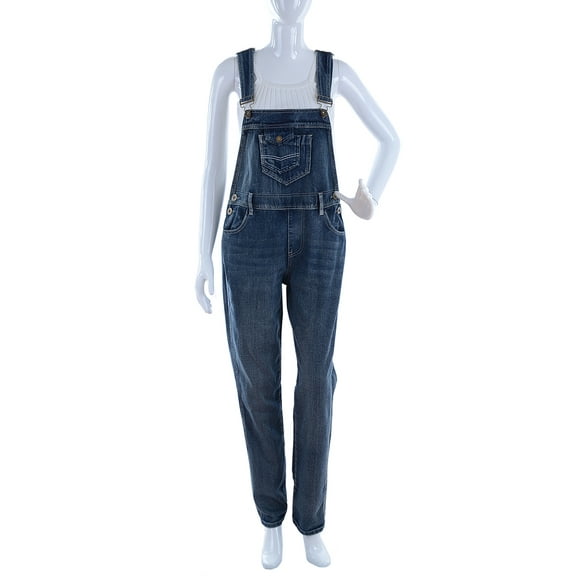Casual Blue Denim Jean Straight Leg Distressed Pocket Bib Overalls For Womens