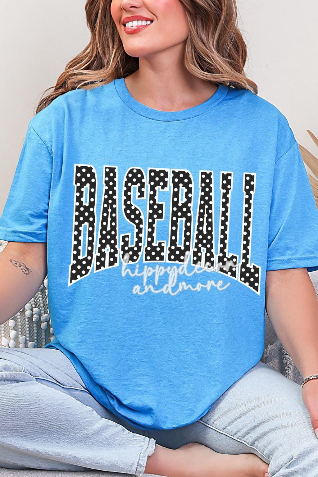 Casual Blue Polka Dot Baseball Mama T-Shirt for Fun Sports Enthusiasts ...