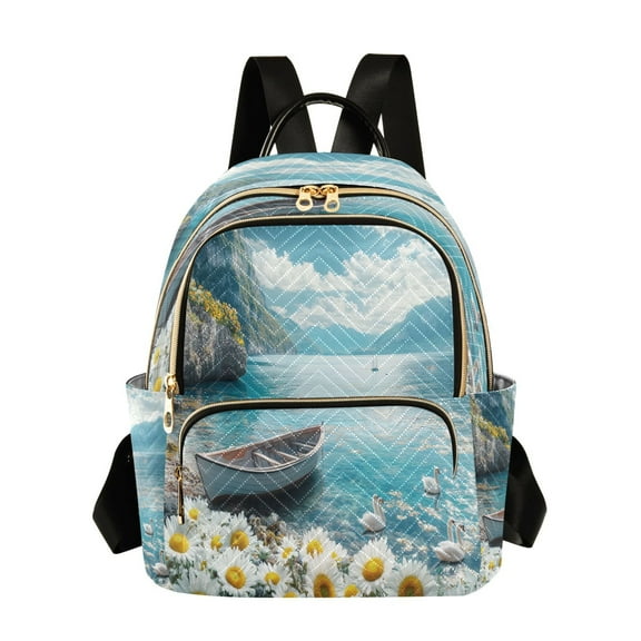 Casual Boat Swans Flowers Mountains Lake Backpack for School,College and Travel, Water Resistant Bookbag,