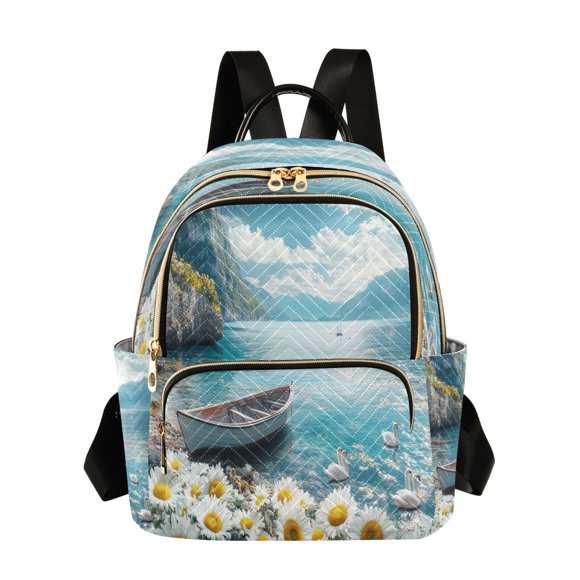 Casual Boat Swans Flowers Mountains Lake Backpack for School,College and Travel, Water Resistant Bookbag,