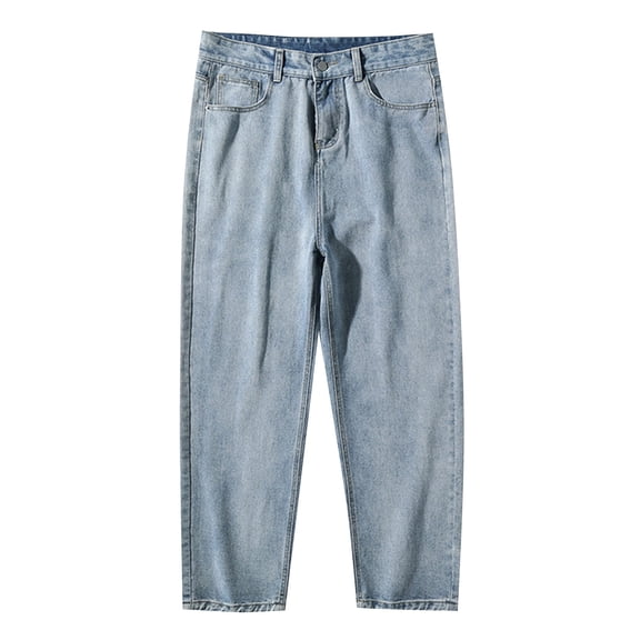 Casual Bottoms For Mens Solid Color Japanese Washed Loose Straight Mens Jeans Regular Fit,Blue,3XL
