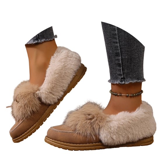 Casual Bowknot Lined Comfort On Winter Warm Furry Shoes Soft Cozy Indoor Outdoor Lightweight Breathable Easy Wear Daily Walking Footwear
