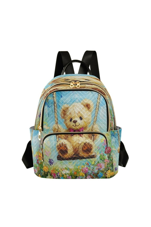 Casual Brown Bear on Swing Painting Backpack for School,College and Travel, Water Resistant Bookbag,