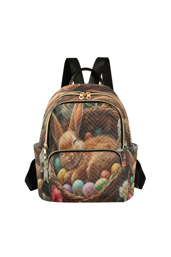 Casual Bunny Sleeping with Easter Eggs Backpack for School,College and Travel, Water Resistant Bookbag,