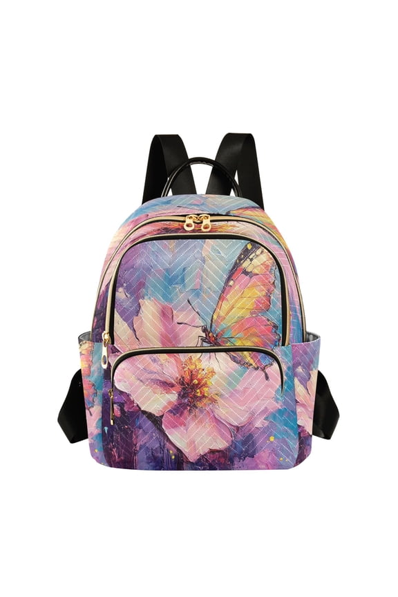 Casual Butterfly and Flower Painting Backpack for School,College and Travel, Water Resistant Bookbag,