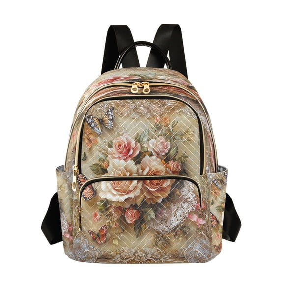 Casual Butterfly and Roses on Lace Backpack for School,College and Travel, Water Resistant Bookbag,