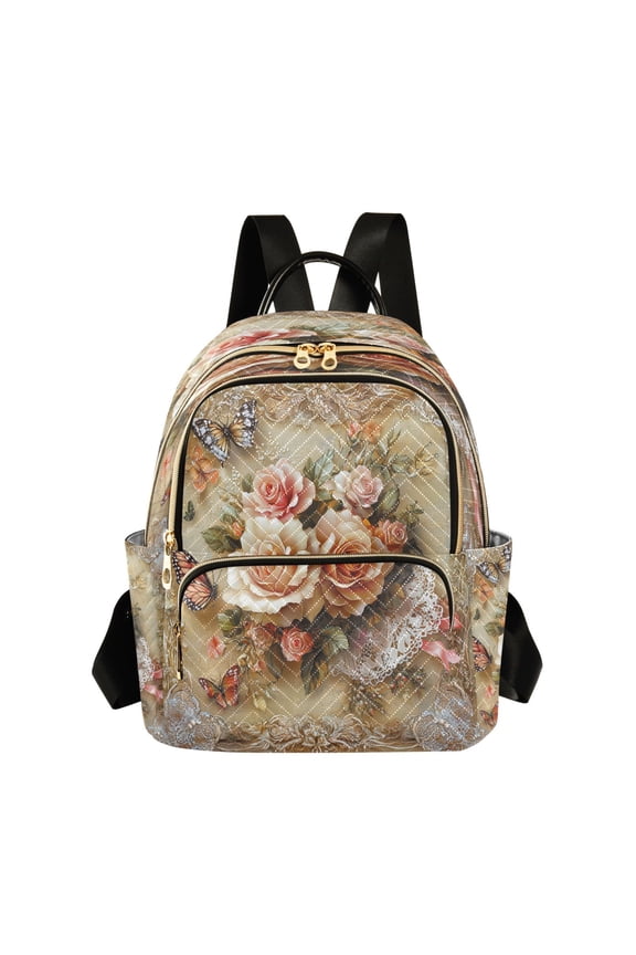 Casual Butterfly and Roses on Lace Backpack for School,College and Travel, Water Resistant Bookbag,