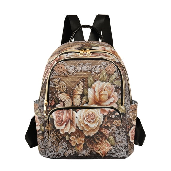 Casual Butterfly and Roses on Lace Backpack for School,College and Travel, Water Resistant Bookbag,