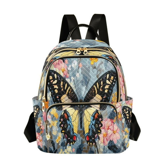 Casual Butterfly on Floral Backpack for School,College and Travel, Water Resistant Bookbag,