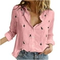 thumbnail image 1 of Casual Button Down Shirts for Petite Women Girl Summer Thin Long Sleeve V-Neck Work Blouse Pattern Tops Office Wear, 1 of 5
