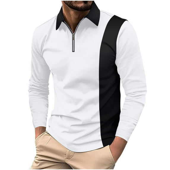 Casual Button Downs Shirts Hvyesh Mens Long Sleeve Golf Shirts Quarter-Zip Casual Lapel Neck Tshirt Regular Fit Busness Work Tee Shirts