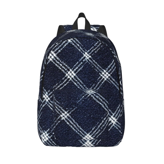 Casual Canvas Backpack Without Interlayer Large Capacity Stick Bag Design For Outdoor Shopping Office Outdoor Sports Argyle Plaid Blue_1 Medium