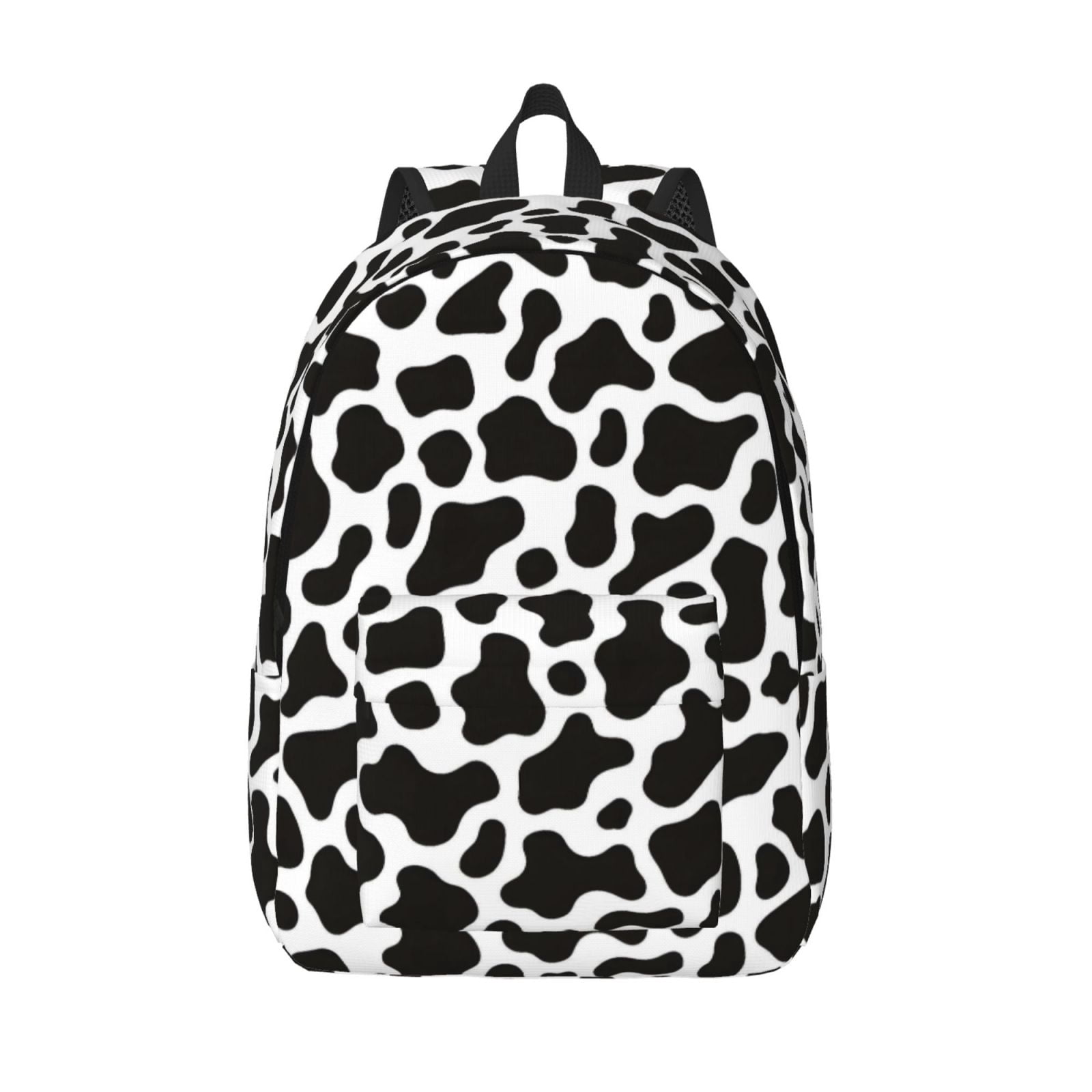Casual Canvas Backpack Without Interlayer Large Capacity Stick Bag Design For Outdoor Shopping Office Outdoor Sports Black White Cow Print Small