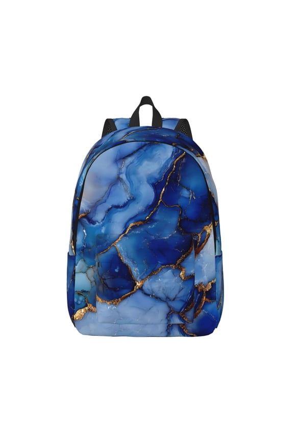 Casual Canvas Backpack Without Interlayer Large Capacity Stick Bag Design For Outdoor Shopping Office Outdoor Sports Blue And White Gold Marble Small