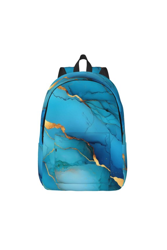 Casual Canvas Backpack Without Interlayer Large Capacity Stick Bag Design For Outdoor Shopping Office Outdoor Sports Blue Gold Marble Small
