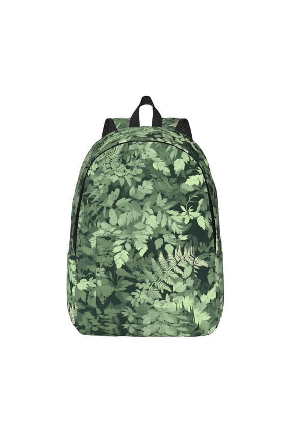 Casual Canvas Backpack Without Interlayer Large Capacity Stick Bag Design For Outdoor Shopping Office Outdoor Sports Green Leaves Small