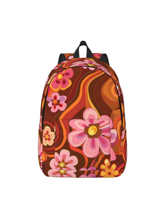 Casual Canvas Backpack Without Interlayer Large Capacity Stick Bag Design For Outdoor Shopping Office Outdoor Sports Groovy Flowers (14) Small
