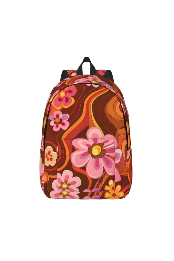 Casual Canvas Backpack Without Interlayer Large Capacity Stick Bag Design For Outdoor Shopping Office Outdoor Sports Groovy Flowers (14) Small