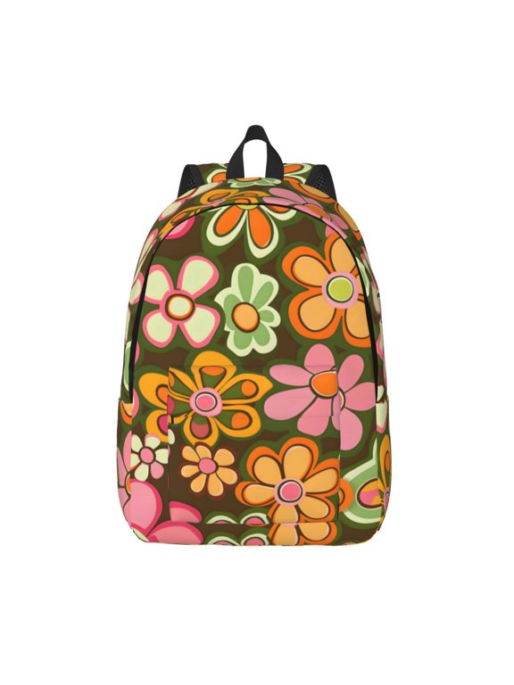 Casual Canvas Backpack Without Interlayer Large Capacity Stick Bag Design For Outdoor Shopping Office Outdoor Sports Groovy Flowers (23) Small