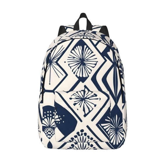 Casual Canvas Backpack Without Interlayer Large Capacity Stick Bag Design For Outdoor Shopping Office Outdoor Sports Navy Geometric Patterns_2 Small