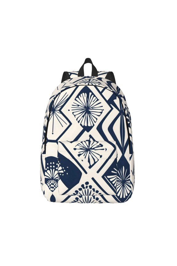 Casual Canvas Backpack Without Interlayer Large Capacity Stick Bag Design For Outdoor Shopping Office Outdoor Sports Navy Geometric Patterns_2 Small