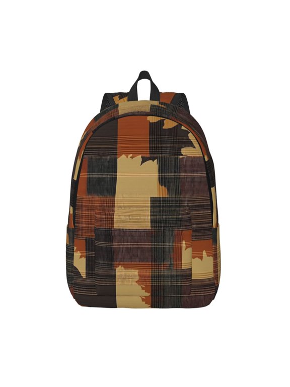 Casual Canvas Backpack Without Interlayer Large Capacity Stick Bag Design For Outdoor Shopping Office Outdoor Sports Plaid Fall Camo Brown_1 Small