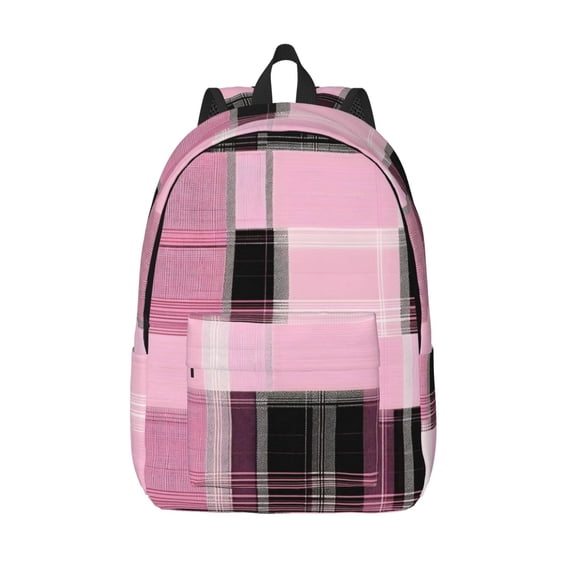 Casual Canvas Backpack Without Interlayer Large Capacity Stick Bag Design For Outdoor Shopping Office Outdoor Sports Plaid Fall Camo Pink_4 Medium