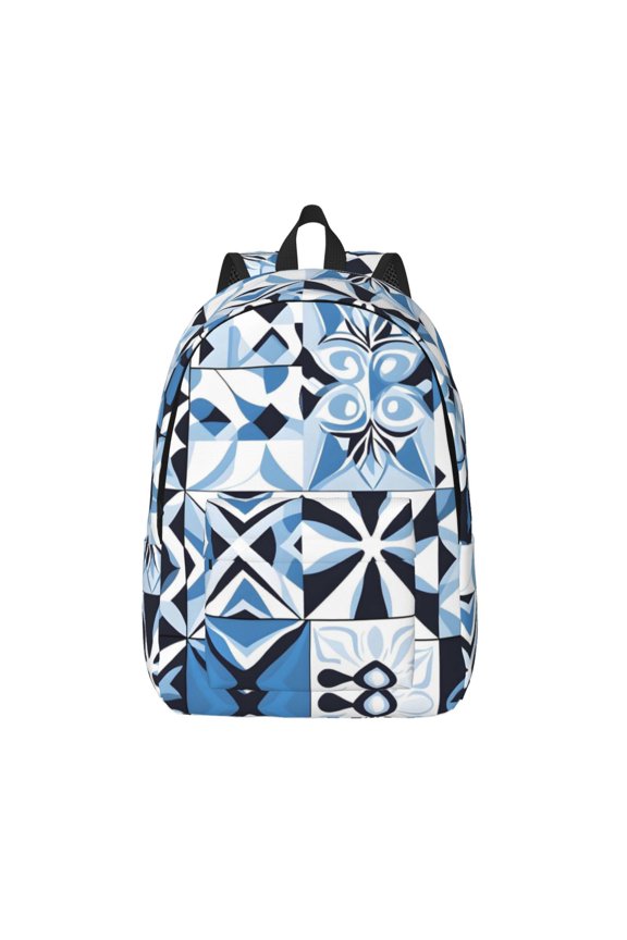 Casual Canvas Backpack Without Interlayer Large Capacity Stick Bag Design For Outdoor Shopping Office Outdoor Sports Aliceblue Geometric Patterns_1 Small