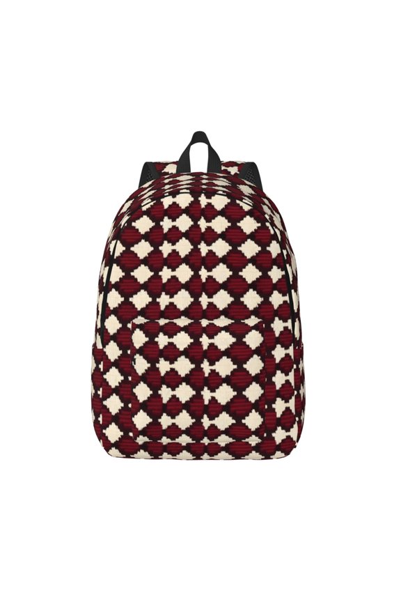 Casual Canvas Backpack Without Interlayer Large Capacity Stick Bag Design For Outdoor Shopping Office Outdoor Sports Crimson Modern Houndstooth Texture_1 Medium