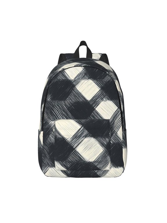 Casual Canvas Backpack Without Interlayer Large Capacity Stick Bag Design For Outdoor Shopping Office Outdoor Sports Darkgray Checked Hand-Drawn Sketch_1 Medium
