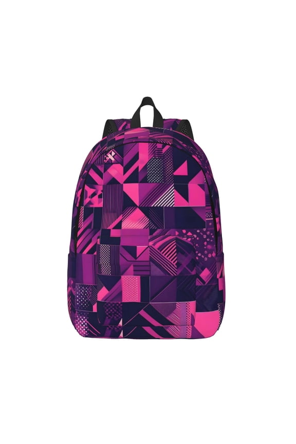 Casual Canvas Backpack Without Interlayer Large Capacity Stick Bag Design For Outdoor Shopping Office Outdoor Sports Darkmagenta Geometric Patterns_3 Small