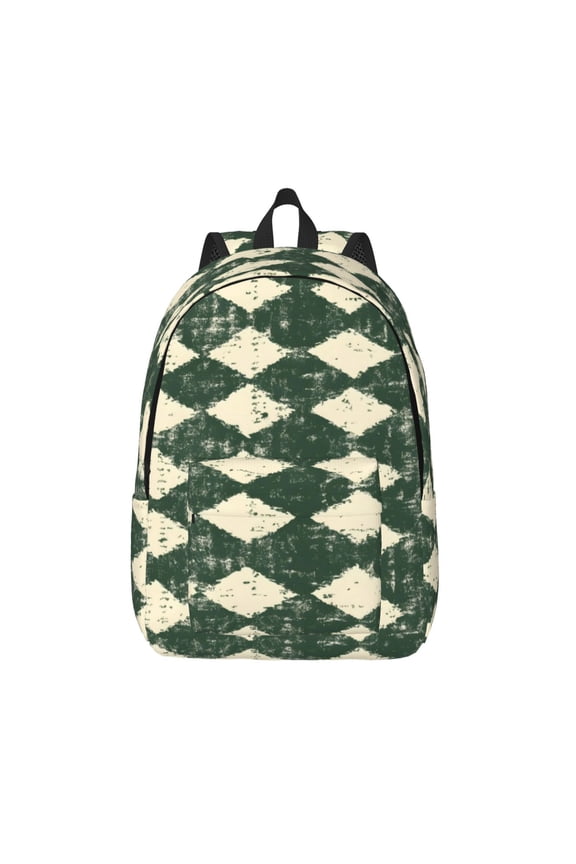 Casual Canvas Backpack Without Interlayer Large Capacity Stick Bag Design For Outdoor Shopping Office Outdoor Sports Green Houndstooth Vintage Texture Hand-Drawn Sketch_2 Small